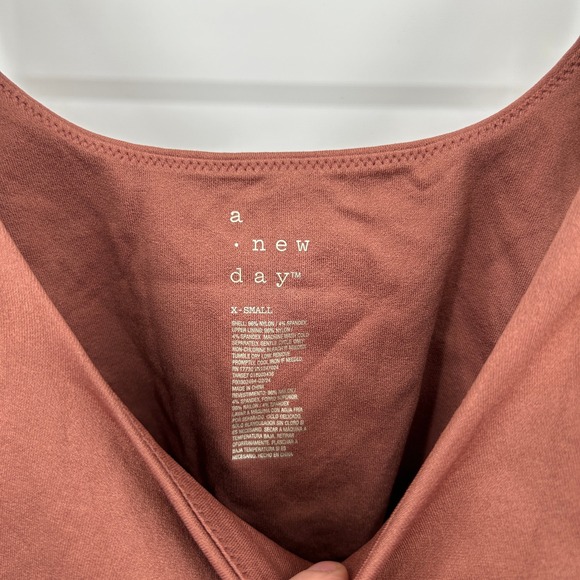 Rust Brown Scoop Neck Stretch Bodysuit XS Minimal Capsule Layering - Picture 2 of 6